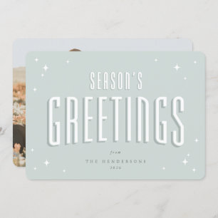 Pale Green Season's Greetings Retro Stars Photo Holiday Card