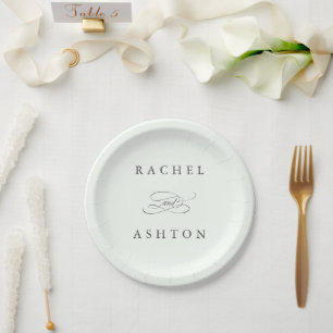 Pale Green Simple Elegant Wedding Paper Plate