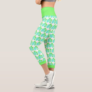 Pale Green Squash Leaf Texture Print Leggings