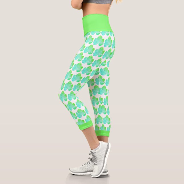 Pale Green Squash Leaf Texture Print Leggings (Left)