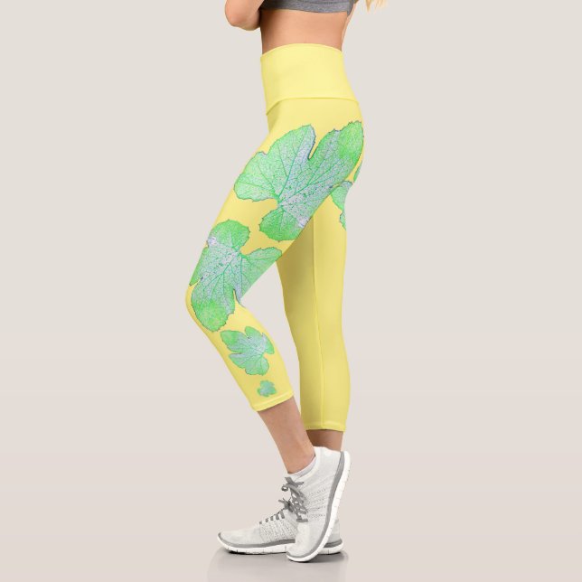 Pale Green Squash Leaf Texture Print Leggings (Left)
