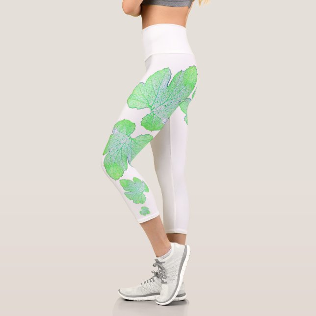 Pale Green Squash Leaf Texture Print Leggings (Left)
