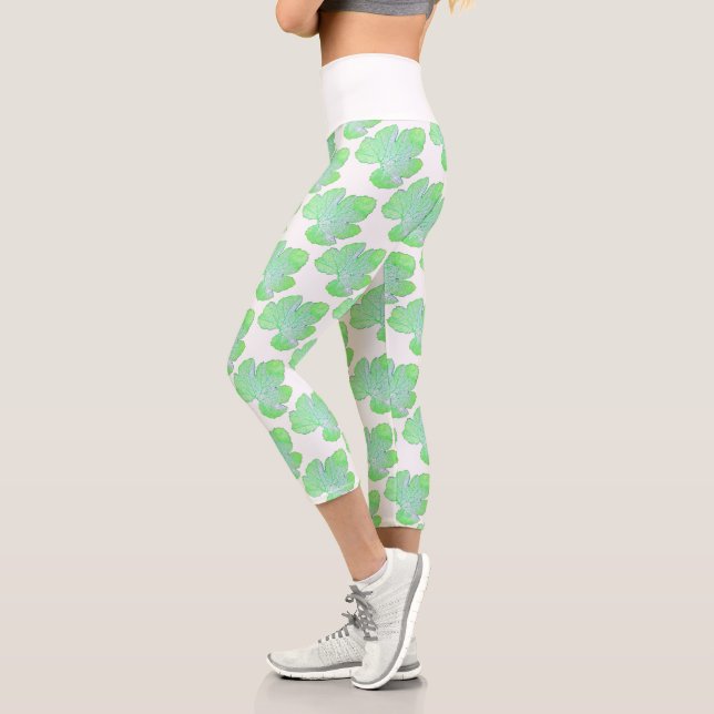 Pale Green Squash Leaf Texture Print Leggings (Left)