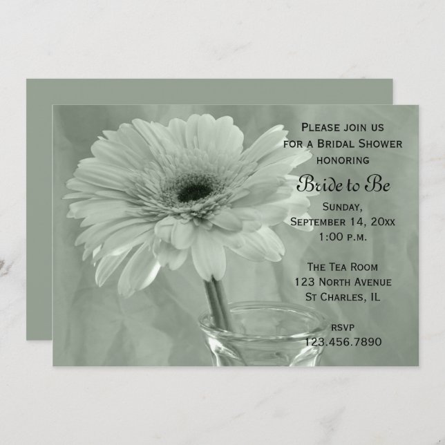 Pale Green Tinted Daisy Bridal Shower Invitation (Front/Back)