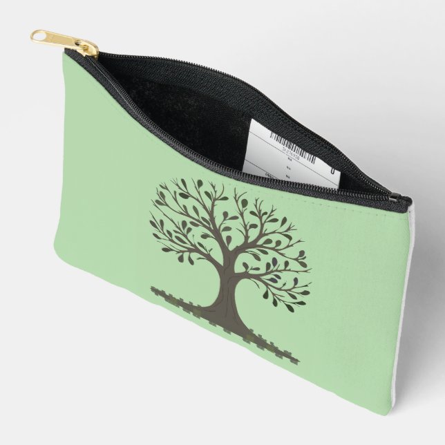🌳 Pale Green Tree of Life Accessory Pouch (Open)