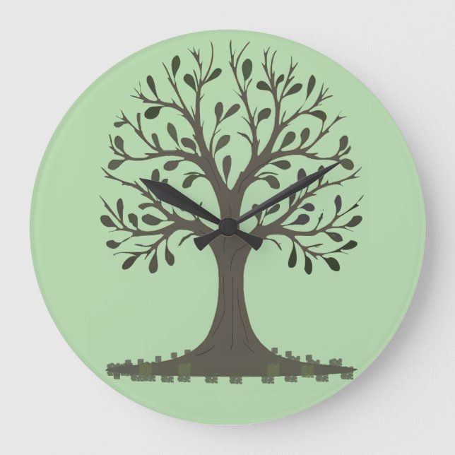 🌳 Pale Green Tree of Life Round Wall Clock (Front)