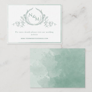 Pale Green Watercolor Monogram Wedding Website Enclosure Card