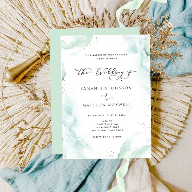 Pale Green Watercolor Wedding Modern Invitation (Creator Uploaded)