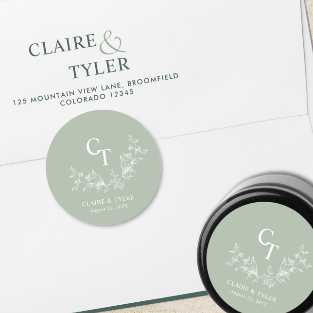 Pale Green Wedding Monogram Envelope Seal / Favour (Creator Uploaded)