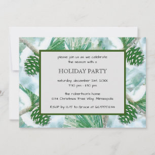Pale Green Winter Pine Cone Holiday Invitation