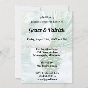 Pale Green Winter Pine Cone Rehearsal Dinner Invitation
