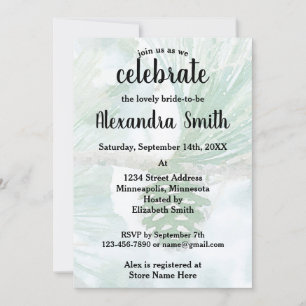 Pale Green Winter Pine Cone Watercolor Bridal Invitation