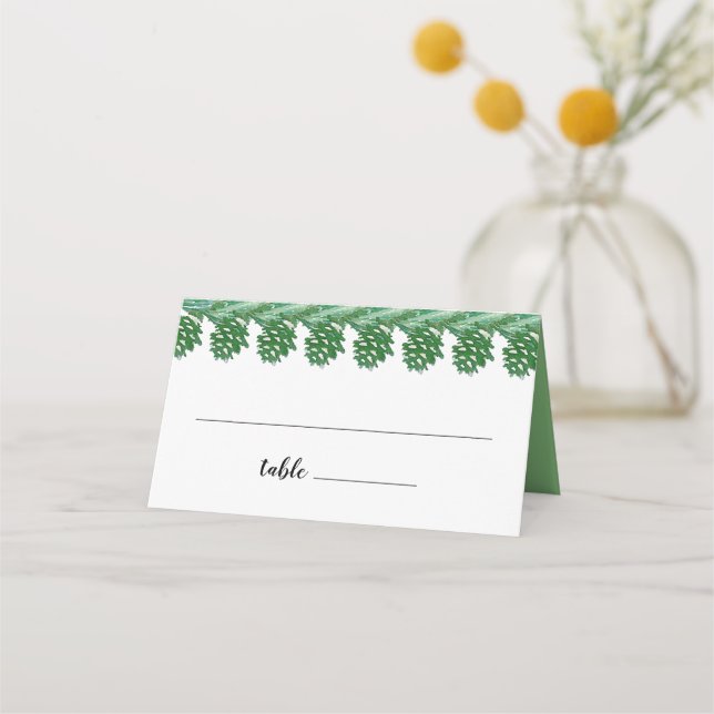 Pale Green Winter Pine Cone Watercolor Place Card (Front)