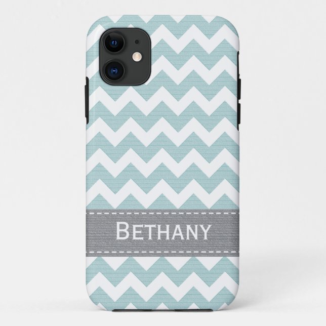 Pale Greenish Blue Chevron Case-Mate iPhone Case (Back)