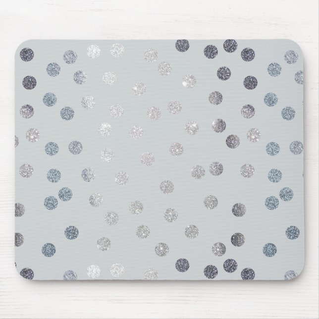 Pale Grey and Faux Silver Glitter Dots Mouse Pad (Front)