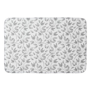 Pale Grey and White Leaves / Botanicals Bath Mat