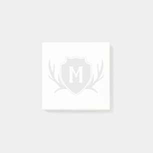 Pale Grey Antler & Shield Rustic Monogram Post-it Notes