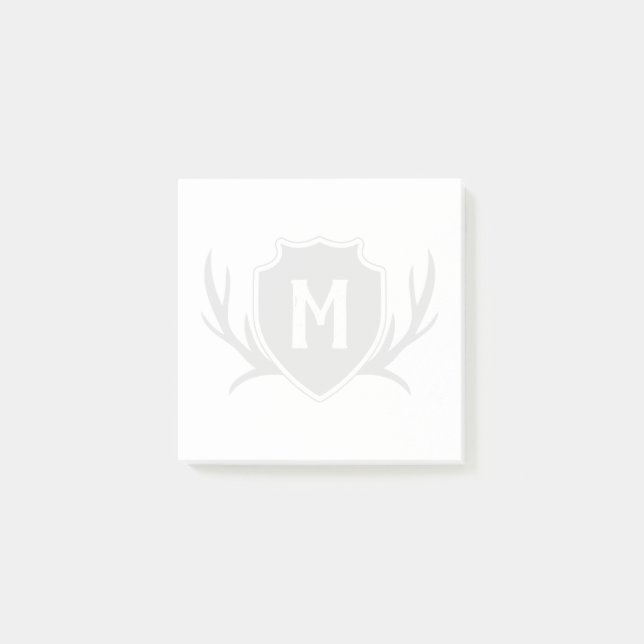 Pale Grey Antler & Shield Rustic Monogram Post-it Notes (Front)