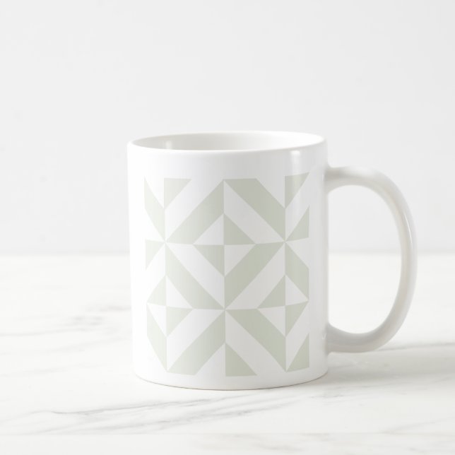 Pale Grey Geometric Deco Cube Pattern Coffee Mug (Right)