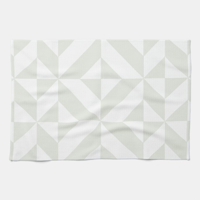 Pale Grey Geometric Deco Cube Pattern Tea Towel (Horizontal)