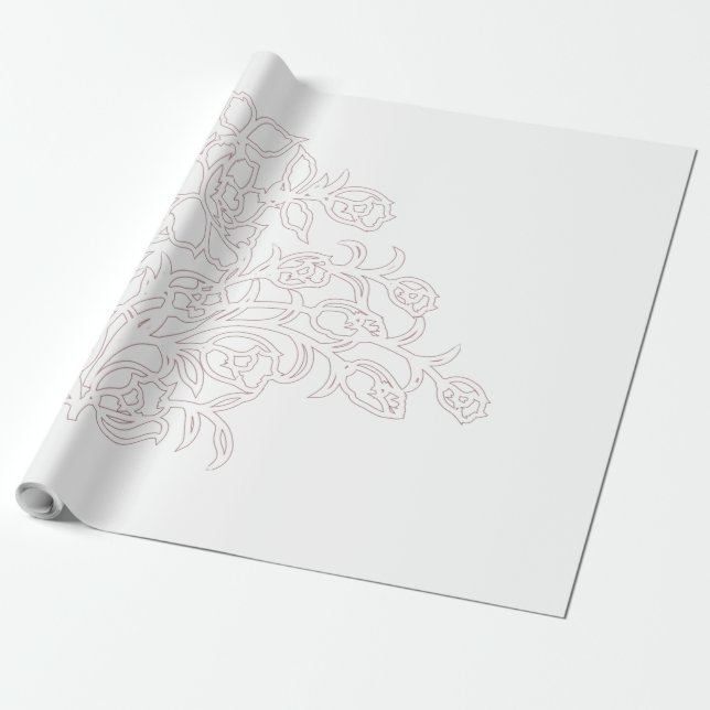 Pale Grey, Milk White, floral design Wrapping Paper (Unrolled)