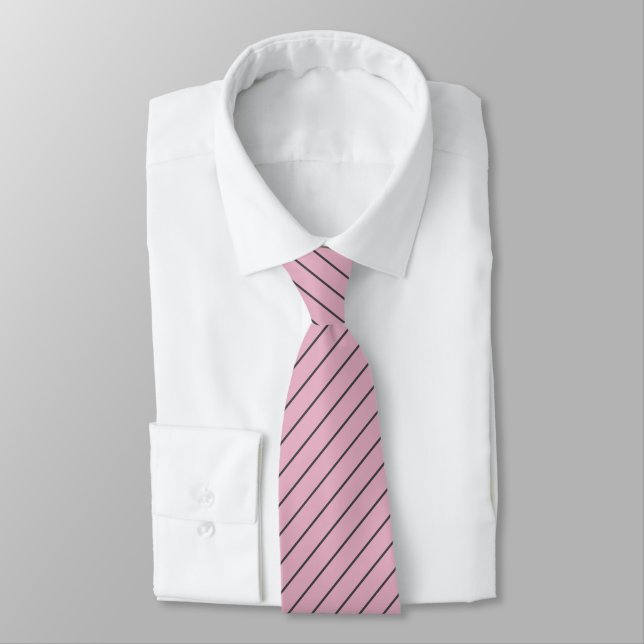 Pale Grey Raspberry with Charcoal Grey Pinstripes Tie (Tied)