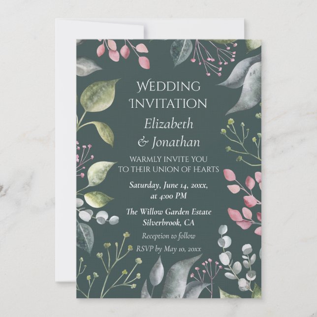 Pale Grey & Red Leaves Custom Wedding Invitation (Front)