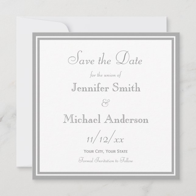 Pale Grey Save the Date Wedding (Front)