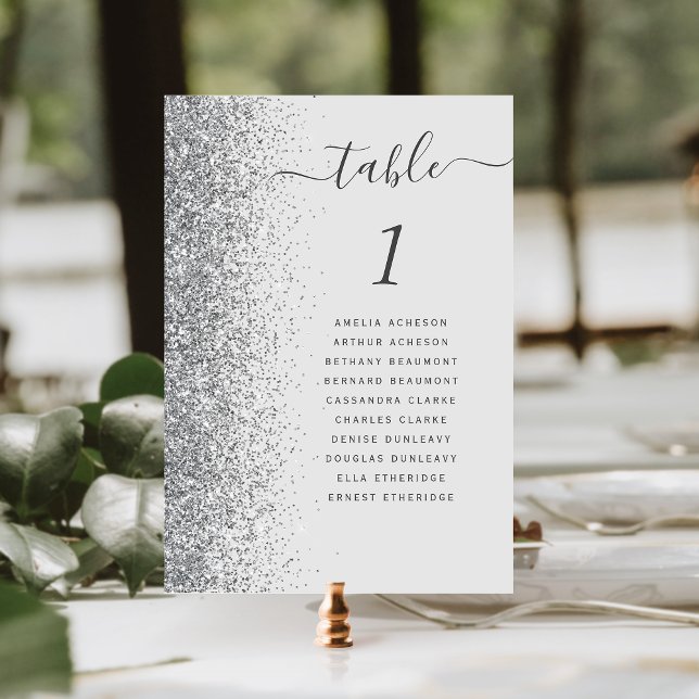 Pale Grey Silver Glitter Wedding Table Number (Creator Uploaded)