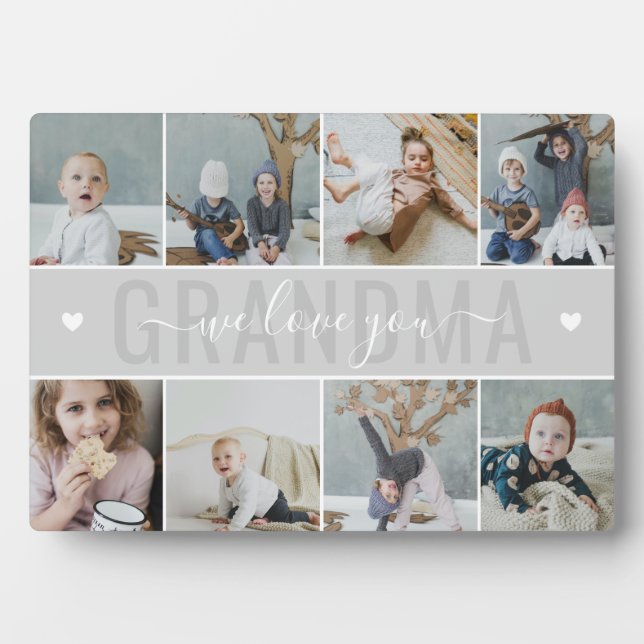 Pale Grey We Love You Grandma Photo Collage Plaque (Front)