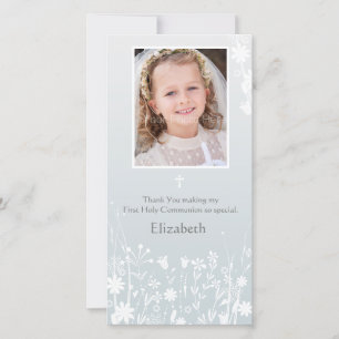 Pale Grey, White Flowers, Religious Photo Card