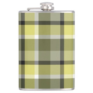 Pale Grey, Yellow, White Tartan Plaid Pattern  Hip Flask