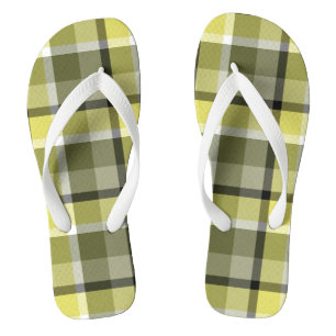 Pale Grey, Yellow, White Tartan Plaid Pattern Thongs