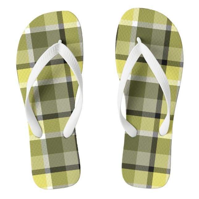Pale Grey, Yellow, White Tartan Plaid Pattern  Thongs (Footbed)