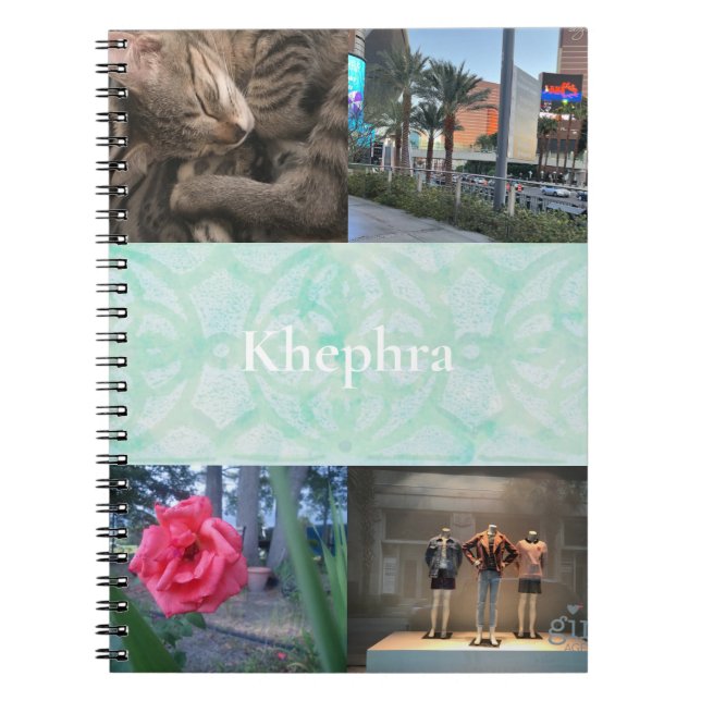 Pale Jade Batik Collage and Name  Notebook (Front)