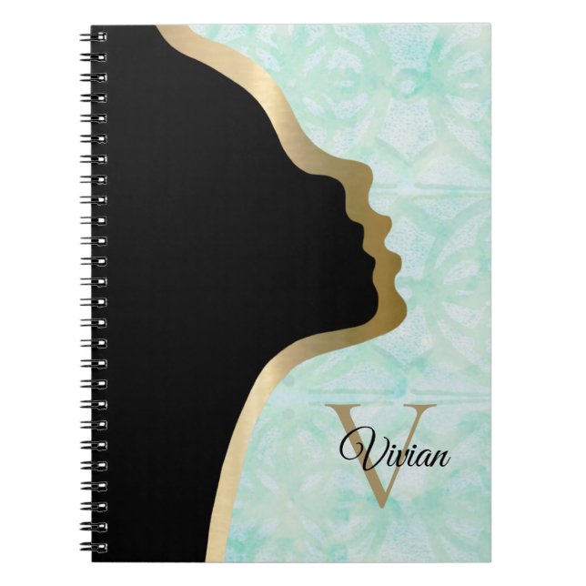 Pale Jade Black And Gold Face Name Notebook (Front)