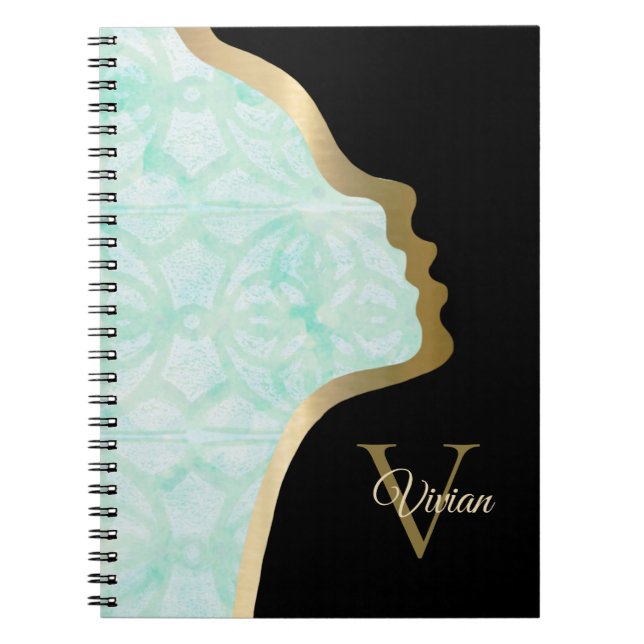 Pale Jade Black And Gold Face Notebook (Front)