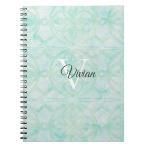 Pale Jade Green Watercolor Monogram Name Notebook