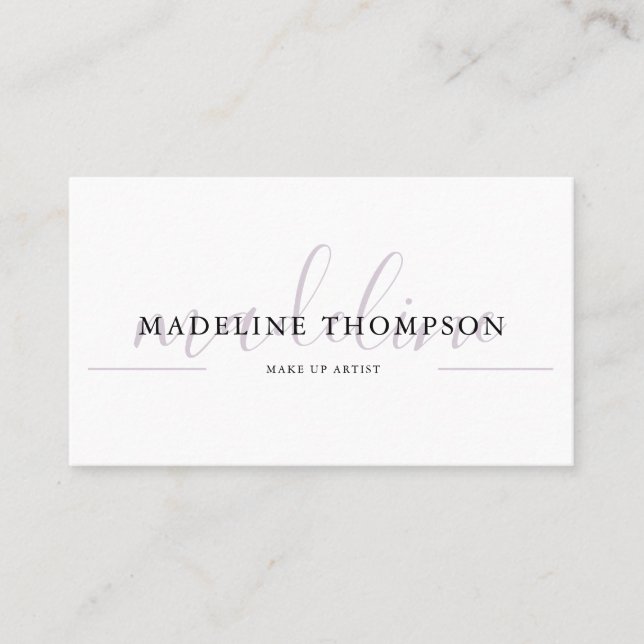 Pale Lavender Calligraphy Script QR code Business Card (Front)