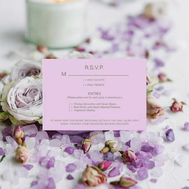 Pale Lavender Dinner Options Wedding RSVP Card (Creator Uploaded)