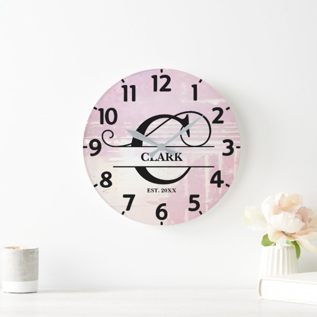 Pale Lavender Distressed C Monogram Large Clock (Home)
