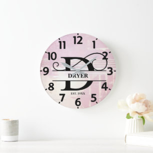 Pale Lavender Distressed D Monogram Large Clock