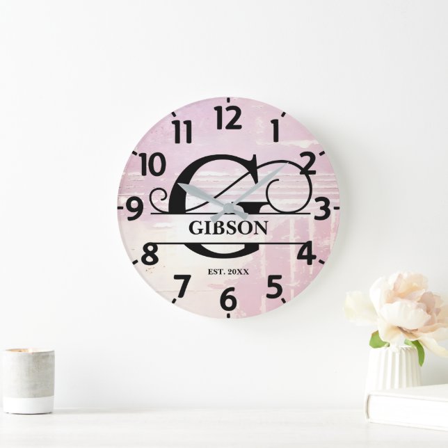 Pale Lavender Distressed G Monogram Large Clock (Home)