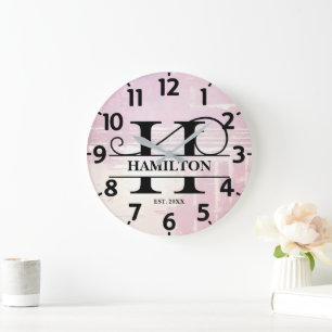 Pale Lavender Distressed H Monogram Large Clock