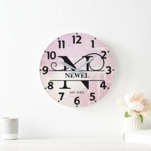 Pale Lavender Distressed N Monogram Large Clock