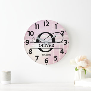 Pale Lavender Distressed O Monogram Large Clock