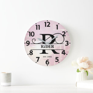 Pale Lavender Distressed R Monogram Large Clock