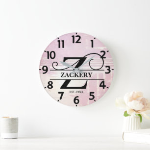 Pale Lavender Distressed Z Monogram Large Clock
