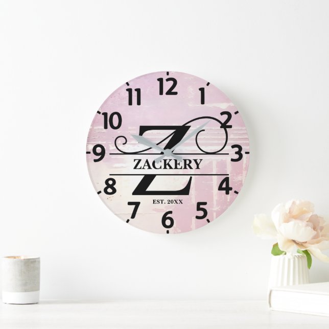 Pale Lavender Distressed Z Monogram Large Clock (Home)