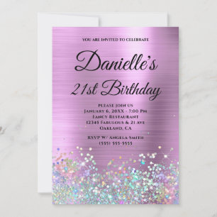 Pale Lavender Foil Holo Glitter Fancy Monogram Invitation